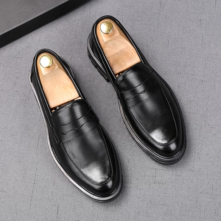 Men's Patent Leather Loafers, Height Increasing, Thick Sole