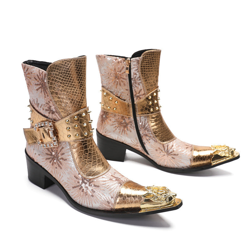 Fashionable British cowhide pointed-toe Chelsea boots, heightening shoes, men's high-top leather shoes, men's boots, leather boots, short boots, trendy shoes