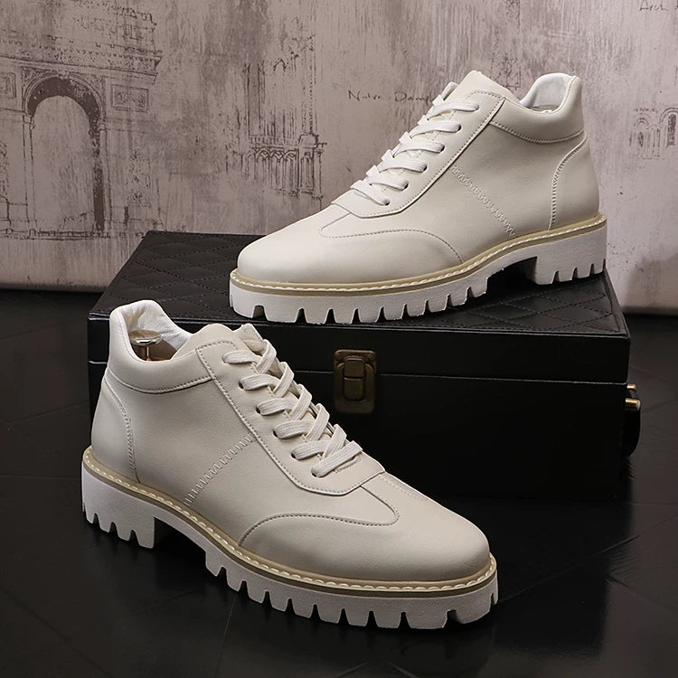 Men's Platform Height-Increasing High-Top Pointed-Toe White Ankle Boots Casual New