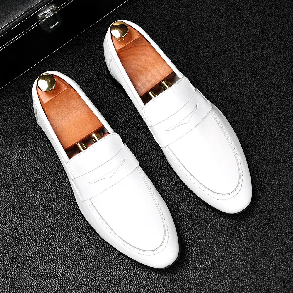 Men's White Loafers, Breathable, Pointed Toe