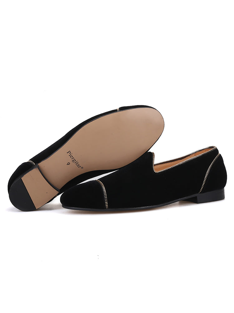 New men's handmade velvet loafers with exquisite zipper design European and American classic slip-on smoking shoes large size