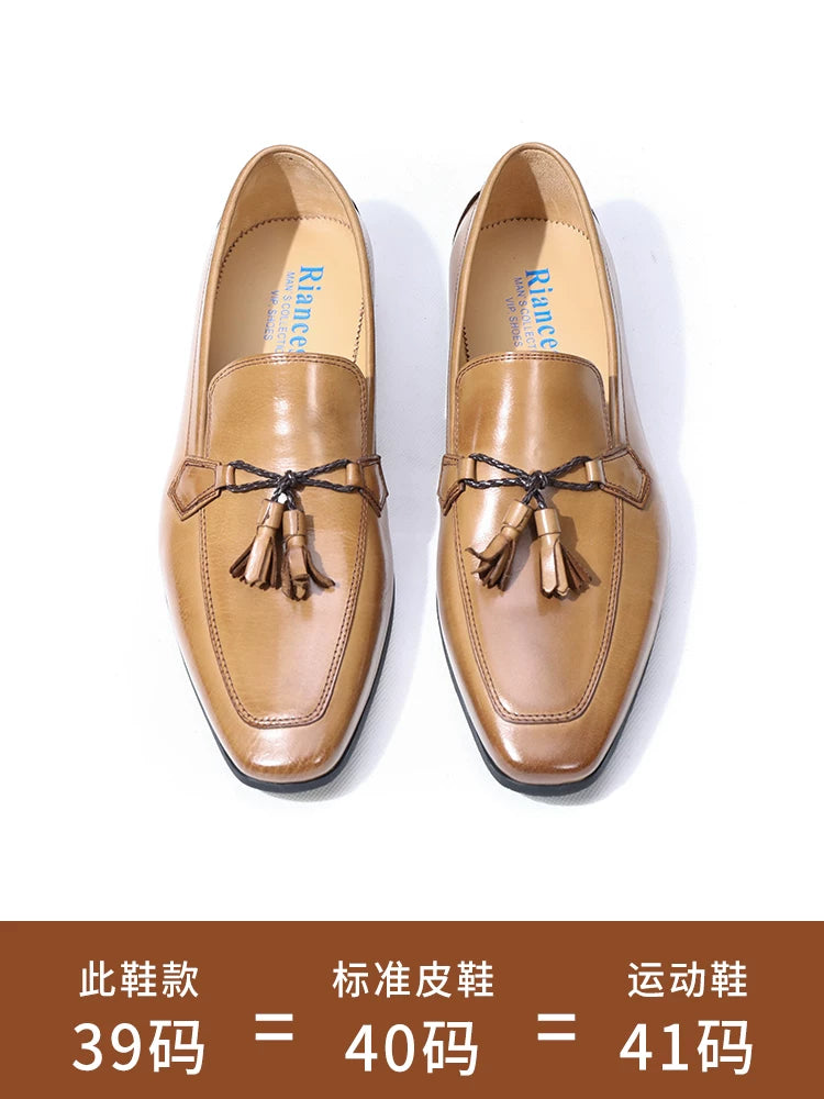 Men's Genuine Leather Loafers, Square Toe, Slip-On