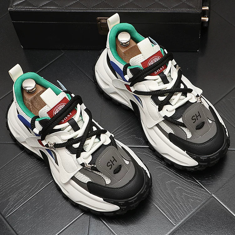 Men's 2026 Spring New Platform Mesh Color-Block Athletic Dad Shoes