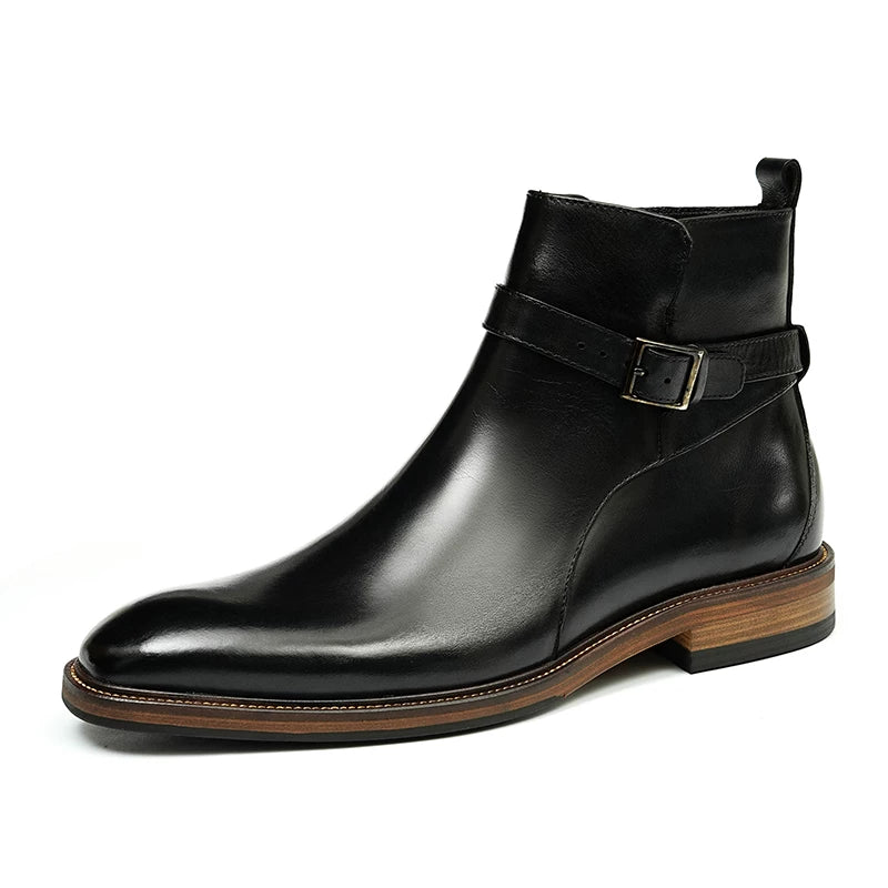 Men's Genuine Leather Martin Boots, Height Increasing, Thick Sole