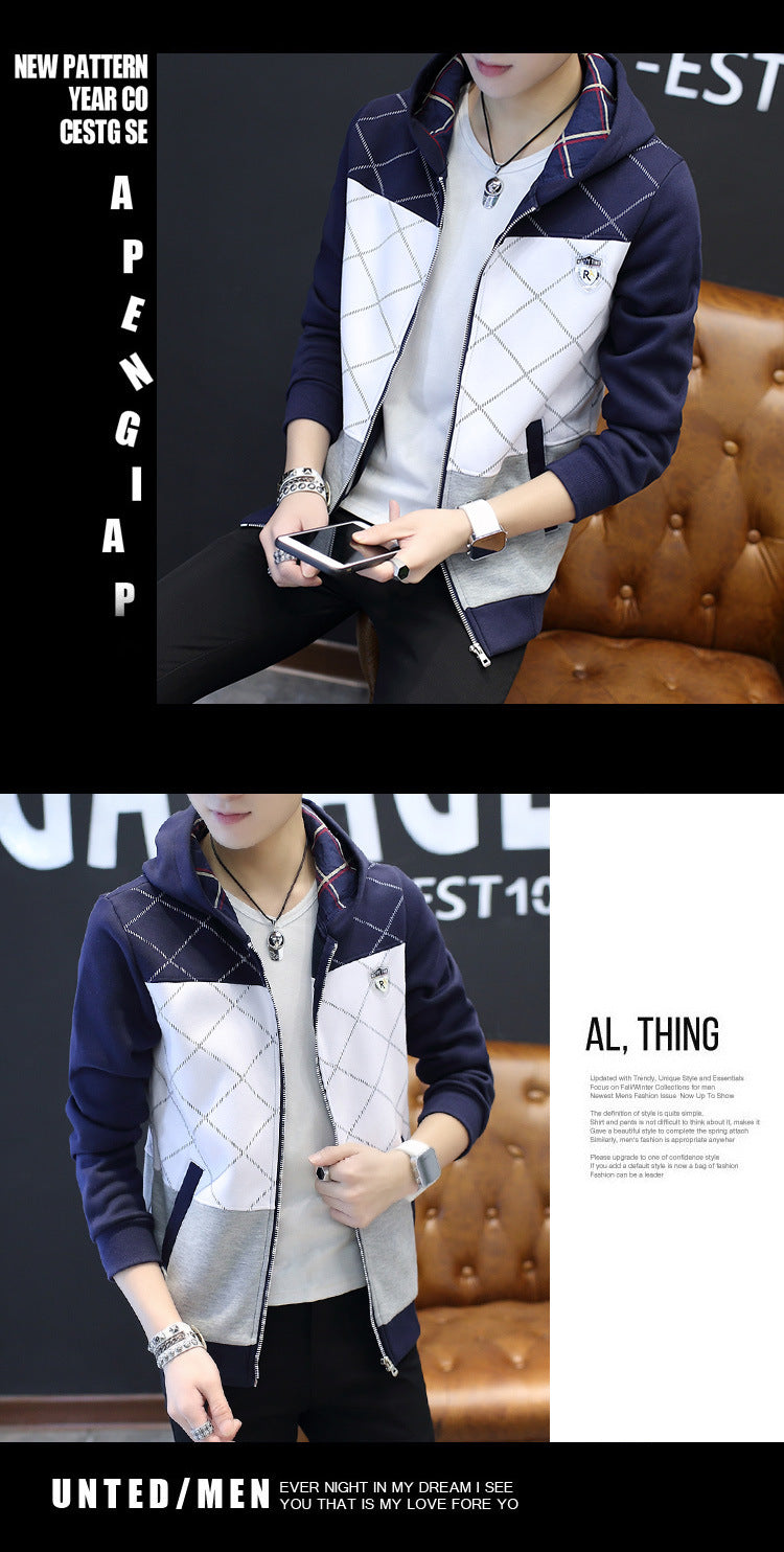 Cardigan sweater men's slim-fitting hooded zipper-packed teen casual top autumn new coat trend