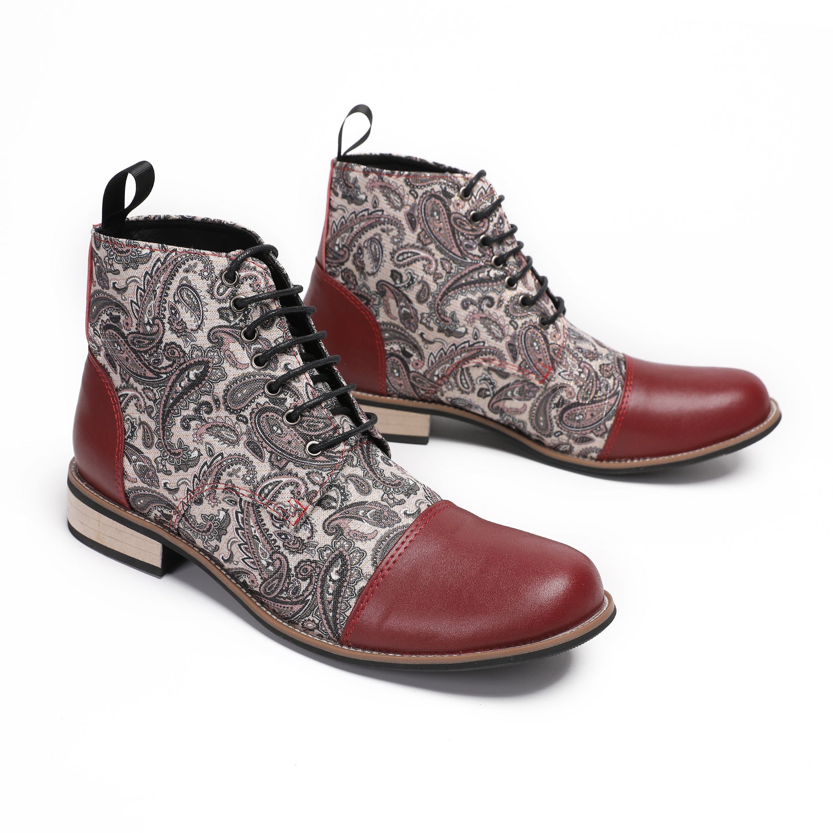 Printed red ethnic style embroidered knight boots 2024 new men's western cowboy boots leather boots riding boots