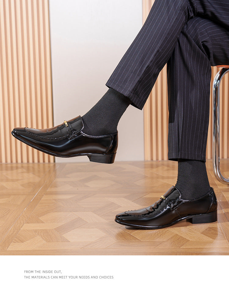 Old man's head cowhide men's shoes men's business formal leather shoes patent leather glossy wedding