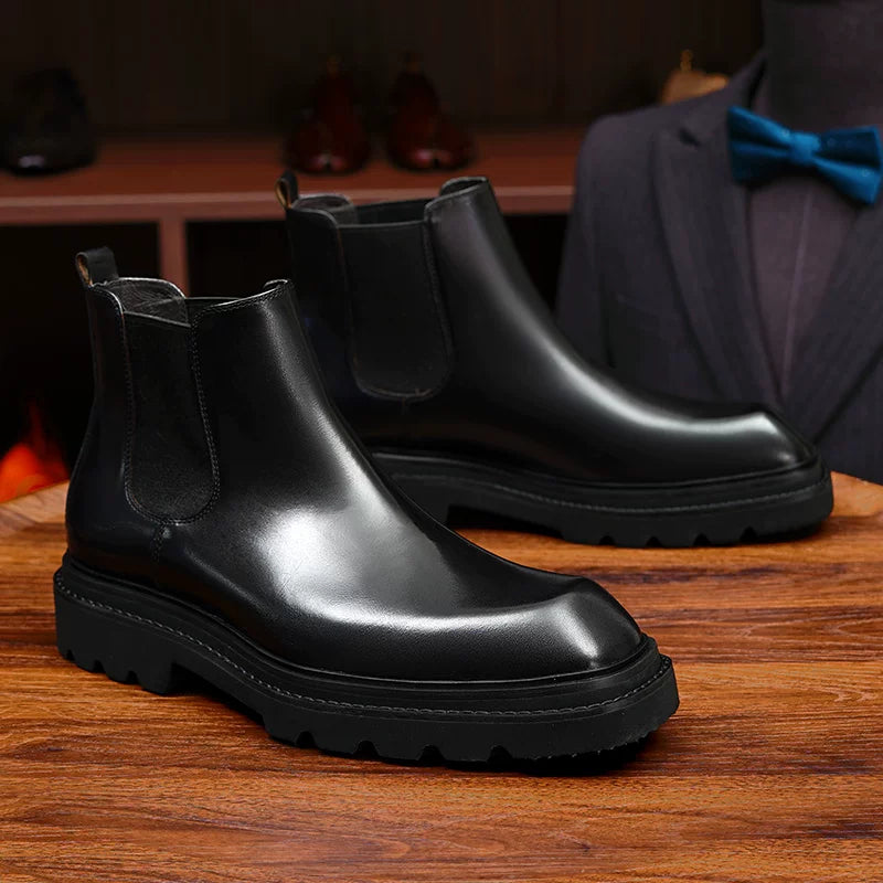 Men's Genuine Leather Martin Boots, Height Increasing, Thick Sole