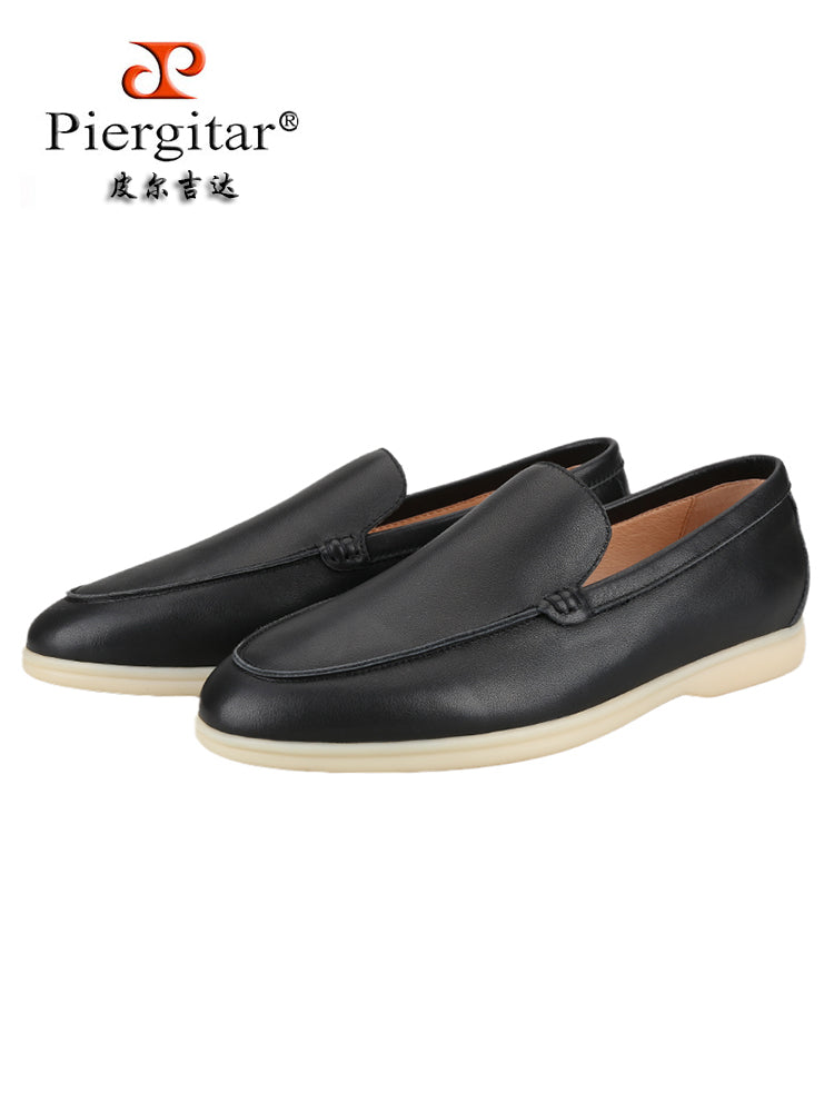 Italian imported Pana cowhide men's casual sailing shoes milk white non-slip thick sole round toe trendy shoes for men