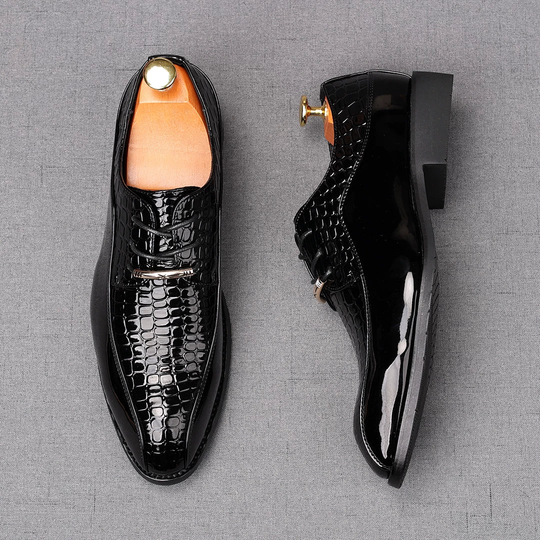 Men's Patent Leather Derby Shoes, Height Increasing, Pointed Toe