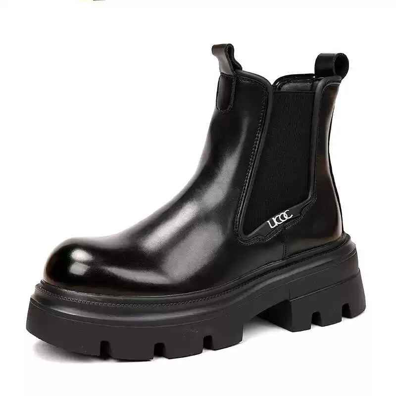 Men's Genuine Leather Martin Boots, Height Increasing, Thick Sole