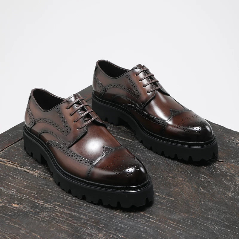 Men's Genuine Leather Derby Shoes, Height Increasing, Thick Sole