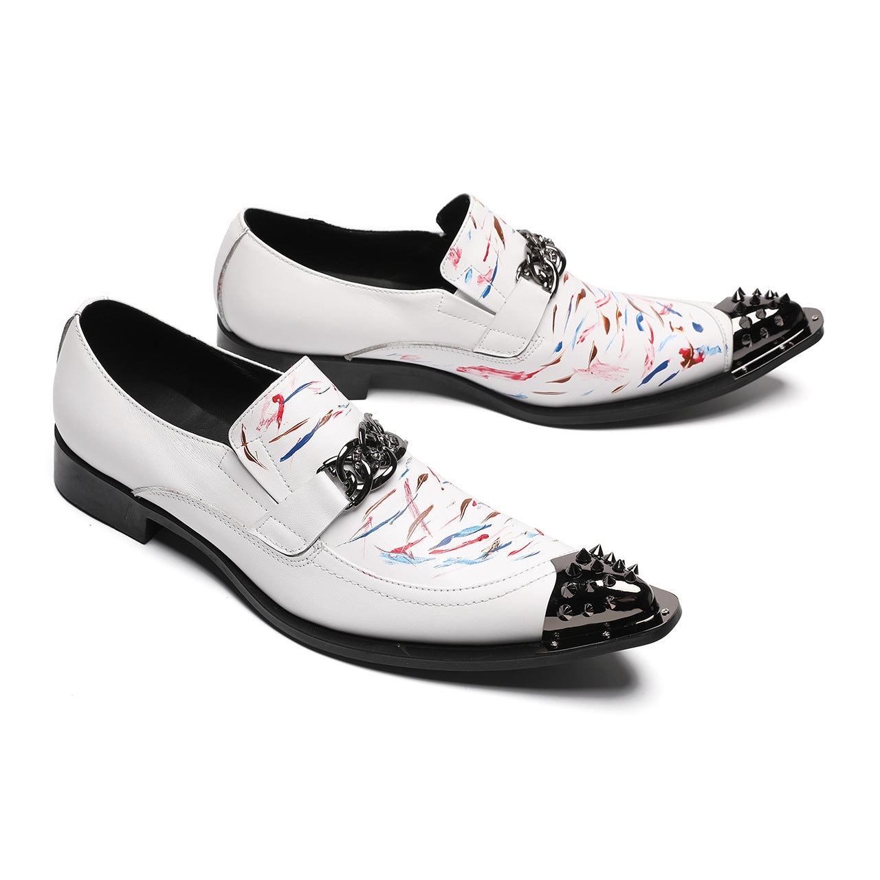 Men's personalized leather shoes, British pointed men's high heels, the Korean version has a height increase of 8cm, and summer hairstylist leather shoes are white.