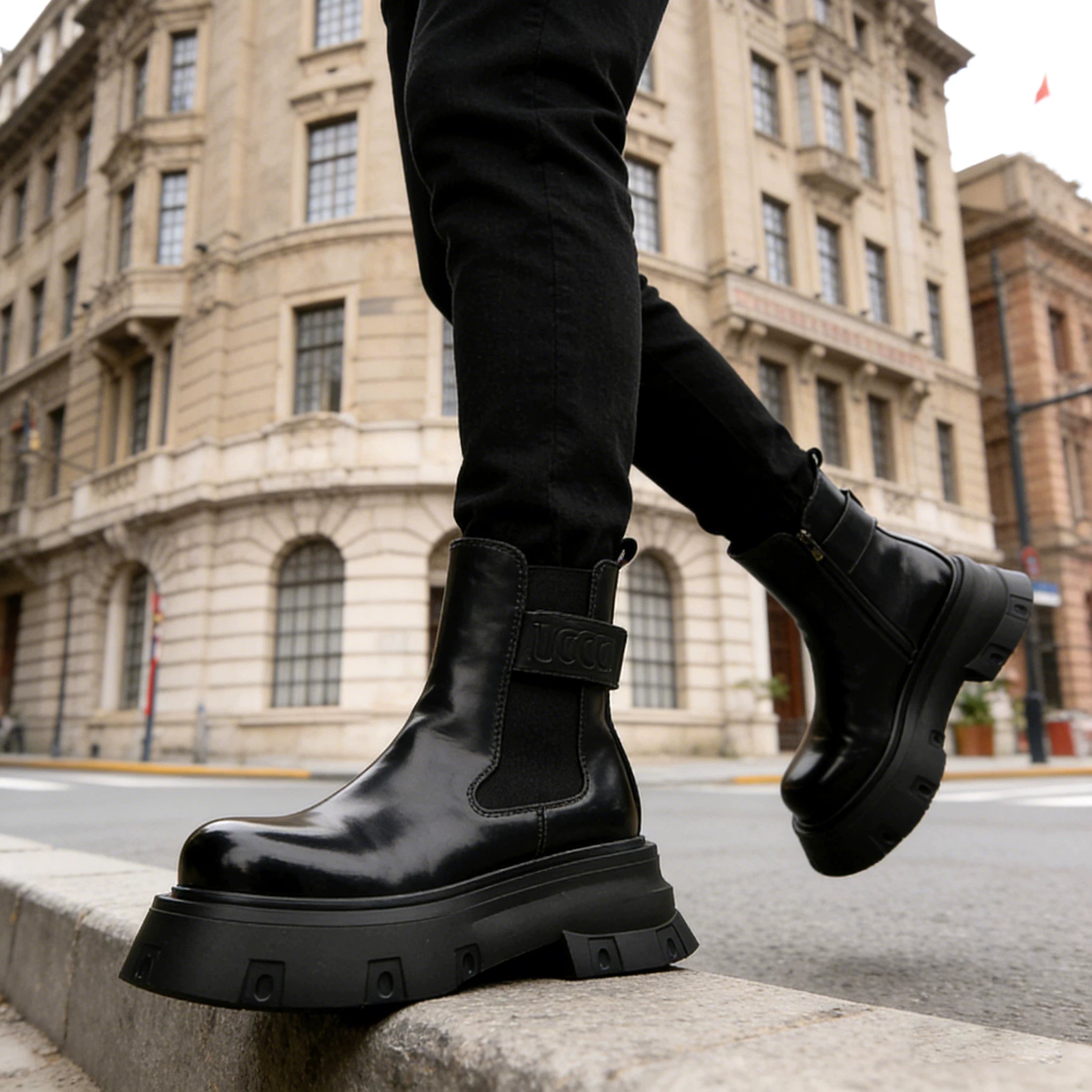 Men's Black Martin Boots, Height Increasing, Thick Sole