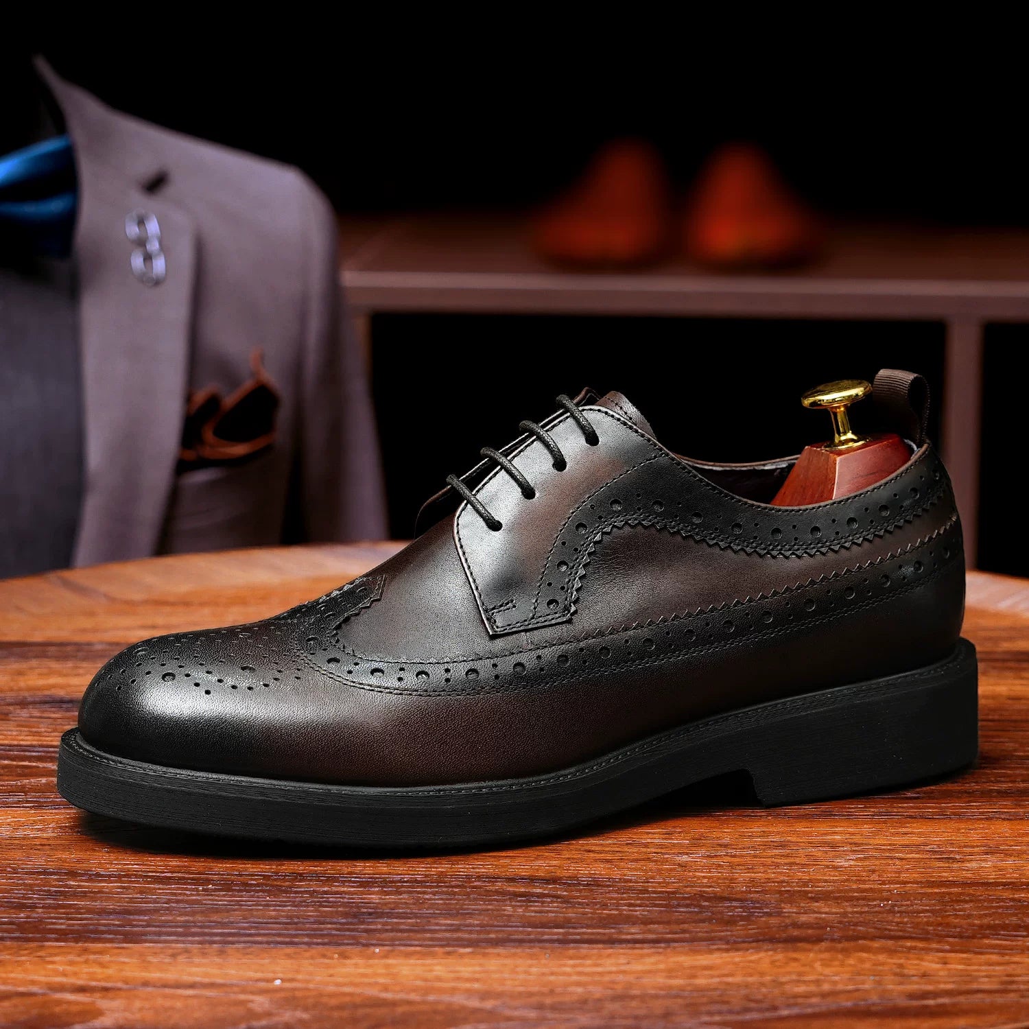 Men's Genuine Leather Derby Shoes, Height Increasing, Thick Sole