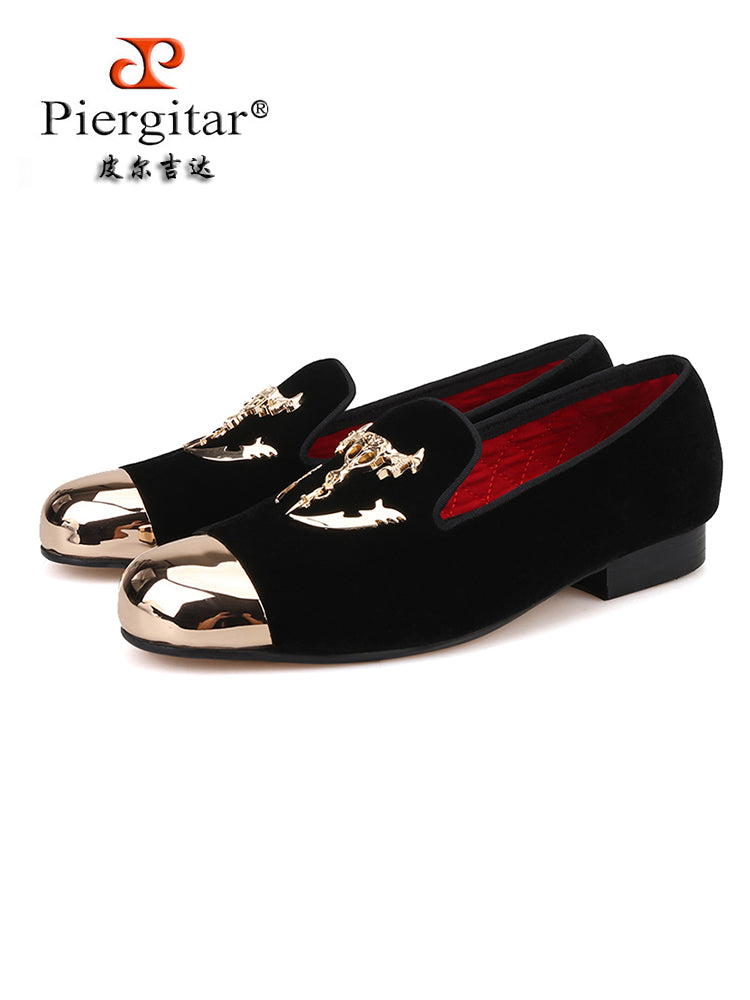 New men's imported velvet skull metal buckle European and American loafers trendy nightclub slip-on low-top shoes