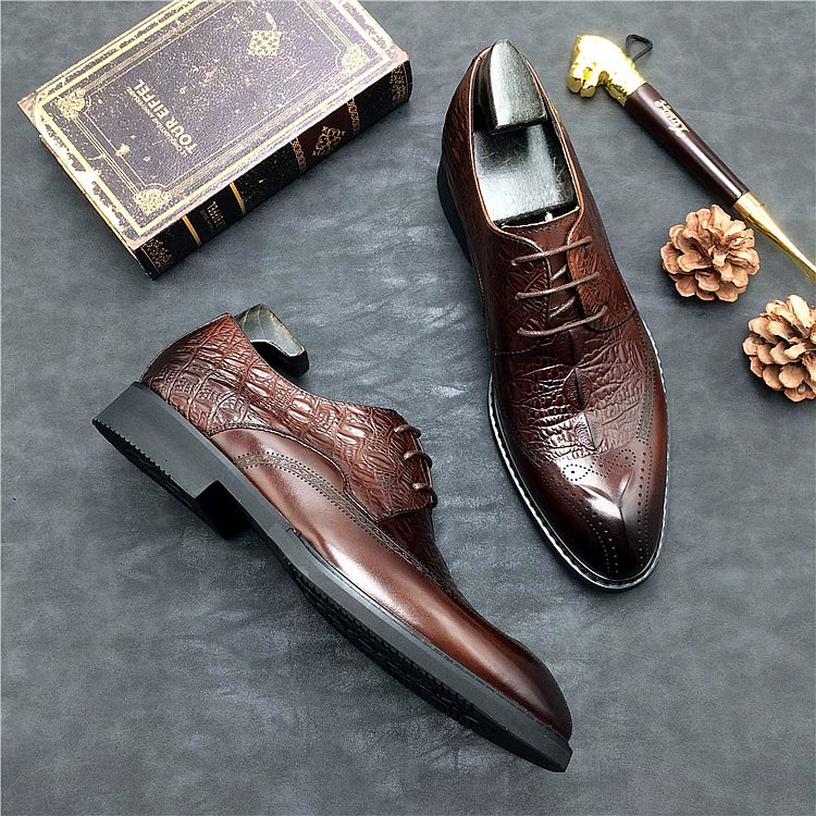 Men's Genuine Leather Oxford Shoes, Breathable, Pointed Toe