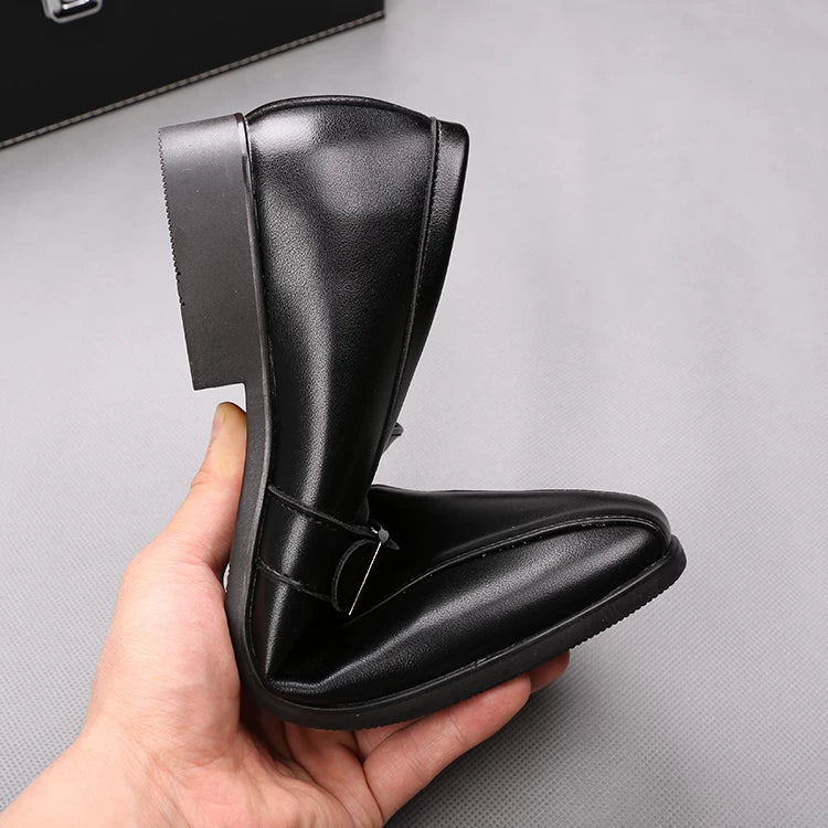 Men's White Leather Shoes, Height Increasing, Pointed Toe