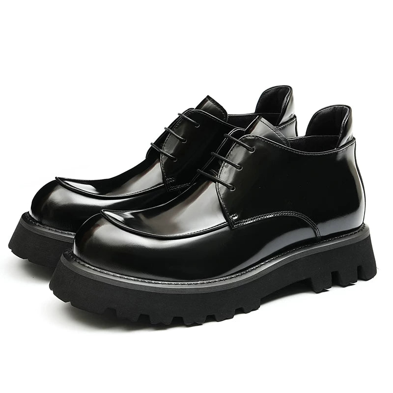 Men's Genuine Leather Martin Boots, Thick Sole, Patent Leather