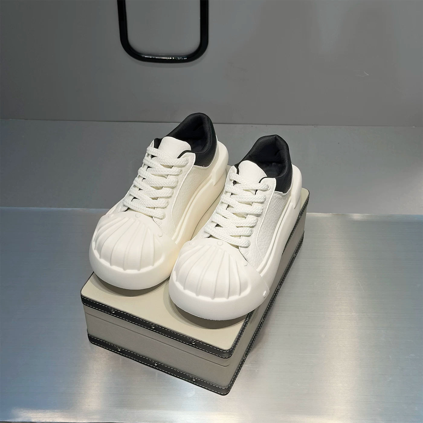 Men's Platform Low-Top Shell-Toe Minimalist Trendy White Sneakers Summer