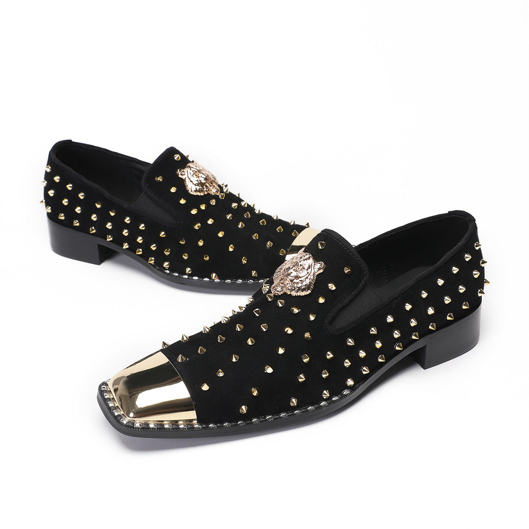 Street men's shoes 2024 new leather flat-heeled rhinestone flat-soled Doudou single shoes men's brand loafers foreign trade trendy shoes