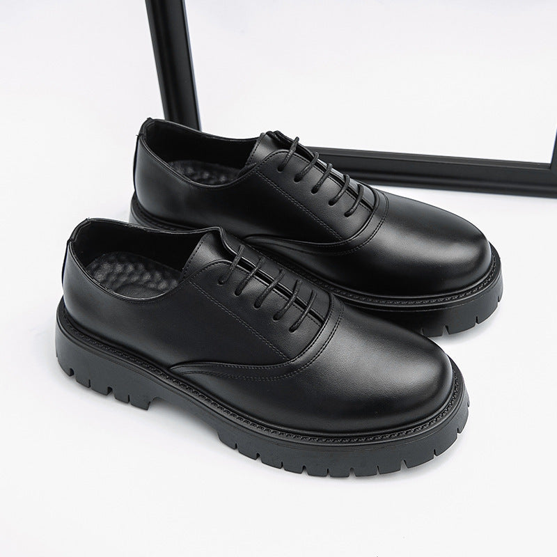 Summer leather shoes for men, chunky sole, british style, business formal, casual slip-ons, trendy