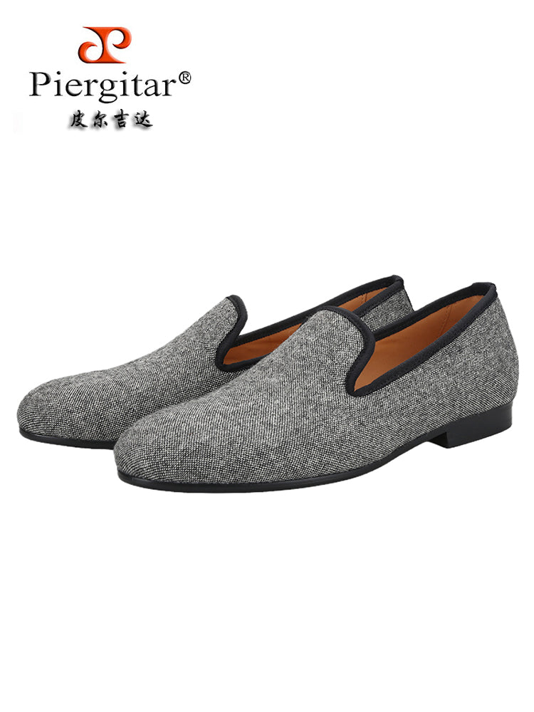 Customized fabric gray and white polka dot men's loafers British style classic slip-on smoking shoes moccasin shoes