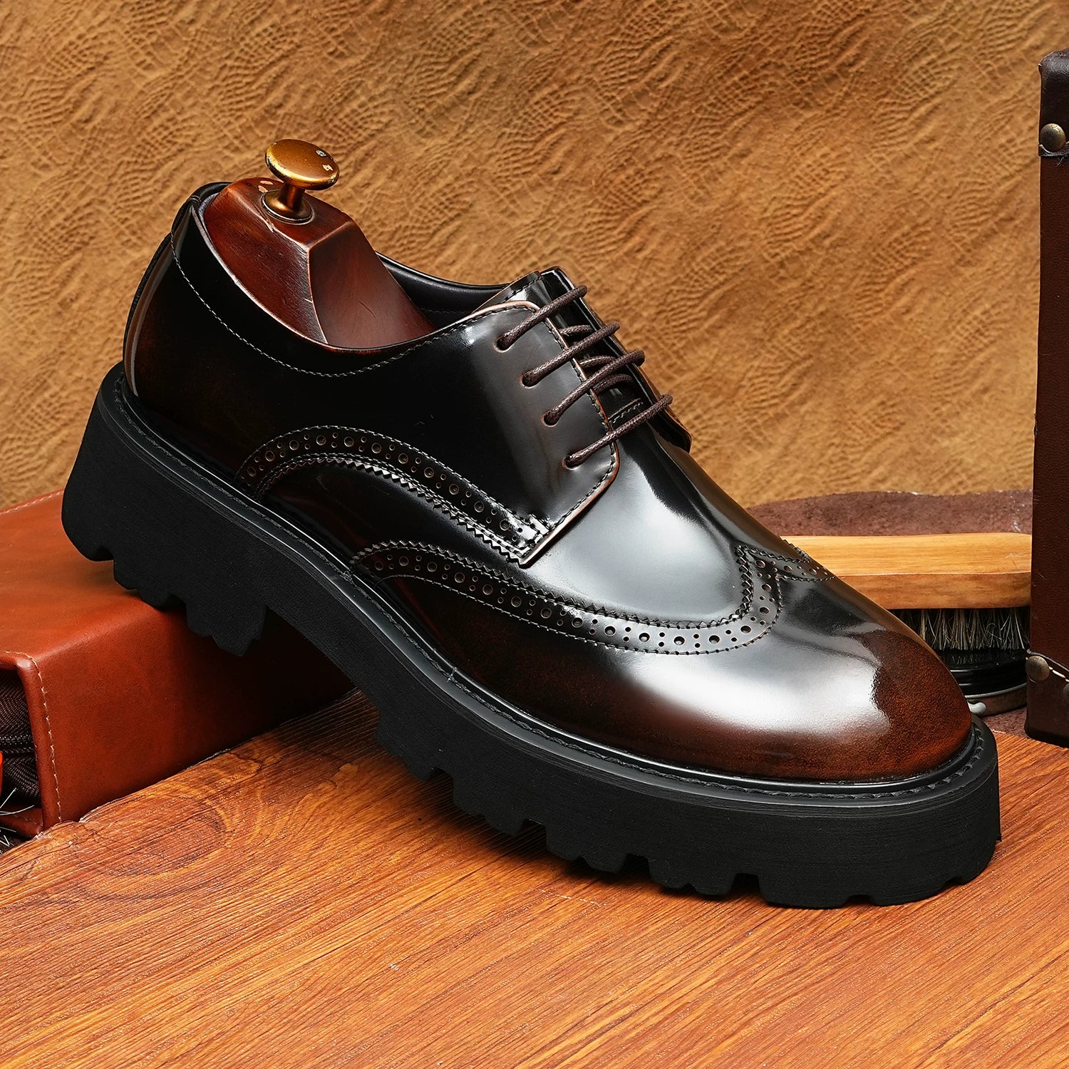 Men's Patent Leather Derby Shoes, Height Increasing, Thick Sole