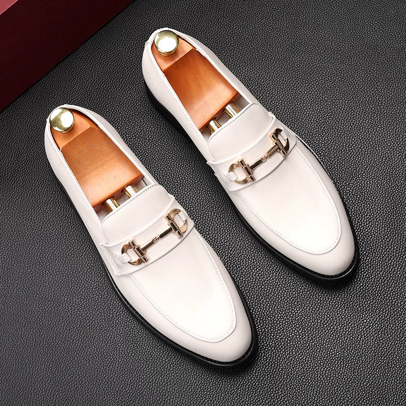 Men's White Loafers, Height Increasing, Slip-On