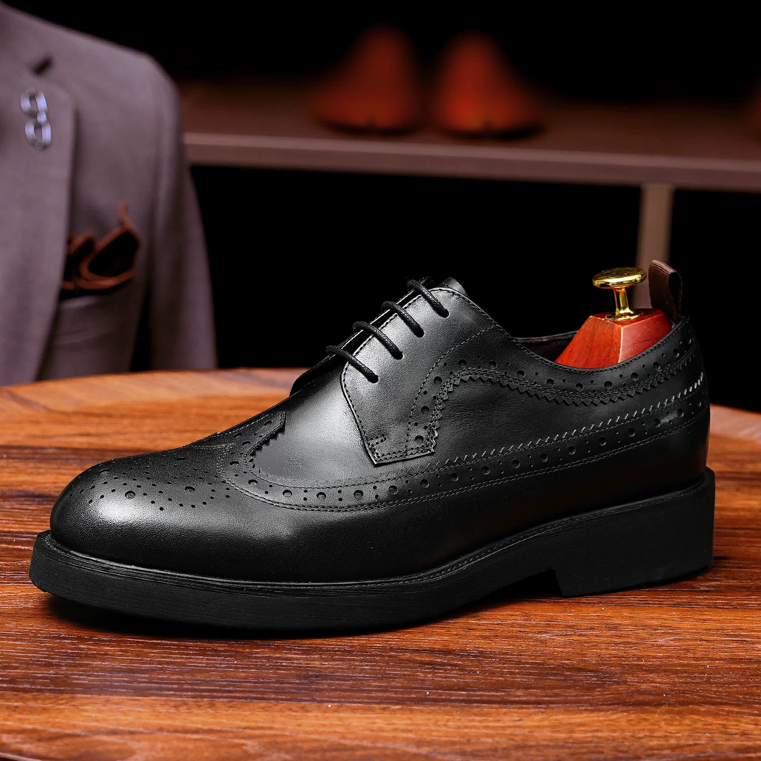 Men's Genuine Leather Derby Shoes, Height Increasing, Thick Sole
