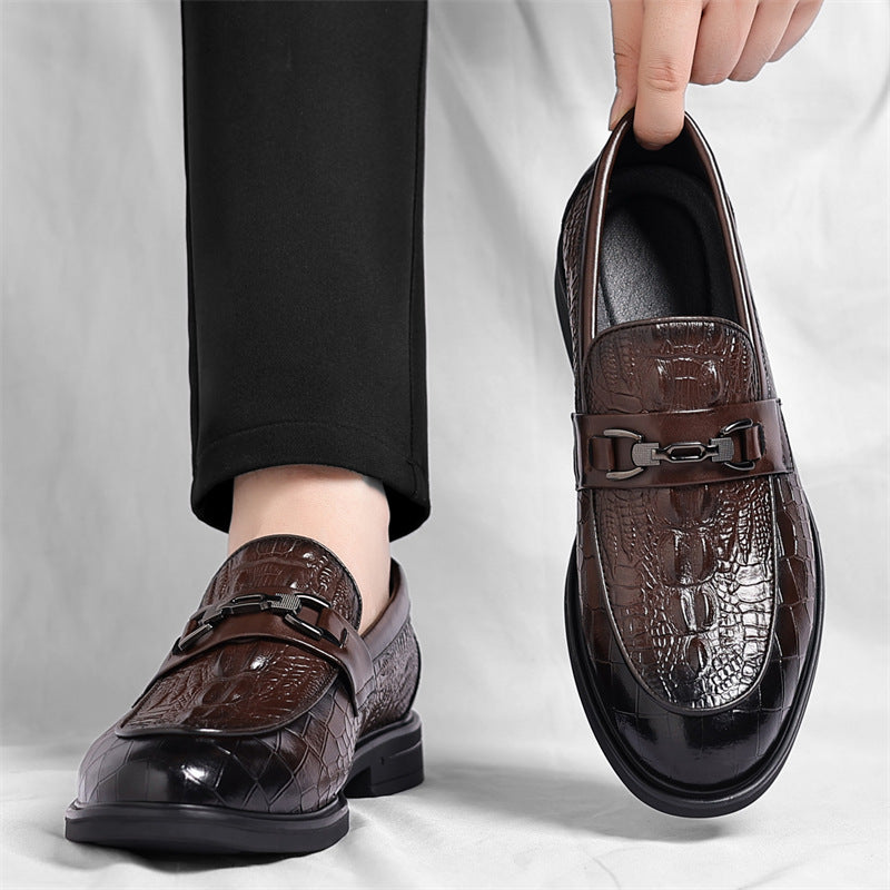Cross-border 2025 autumn new collection: premium crocodile-embossed, british-style slip-on leather d