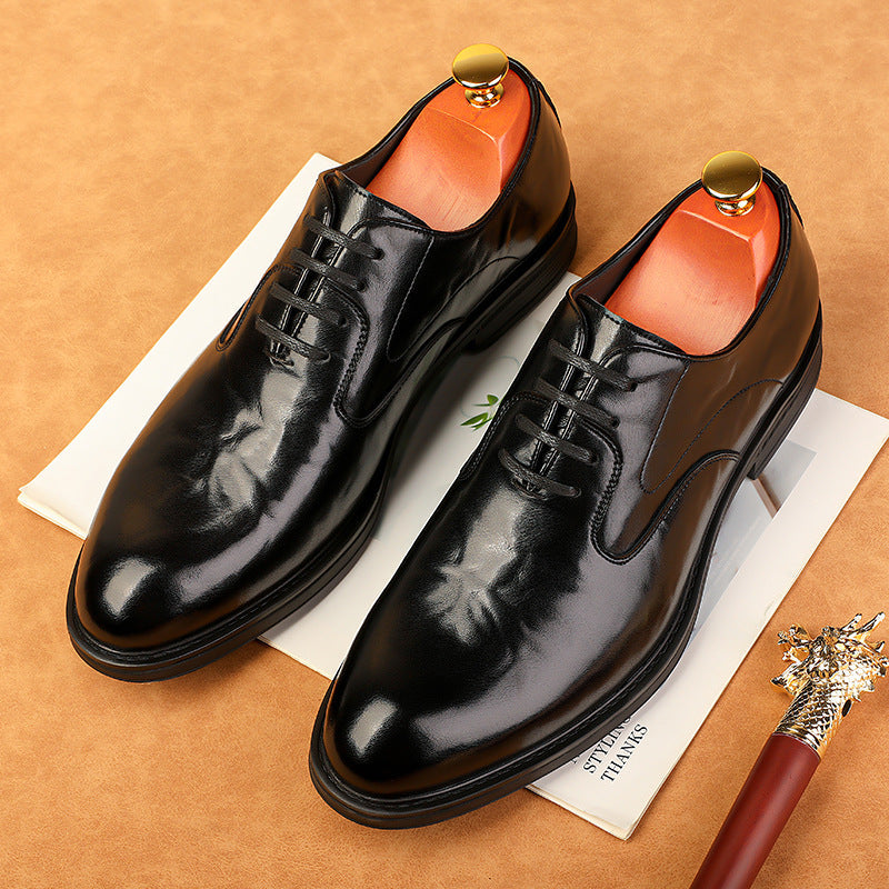 new men's pointed-toe british style dress leather shoes, men's leather shoes, men's lace-up