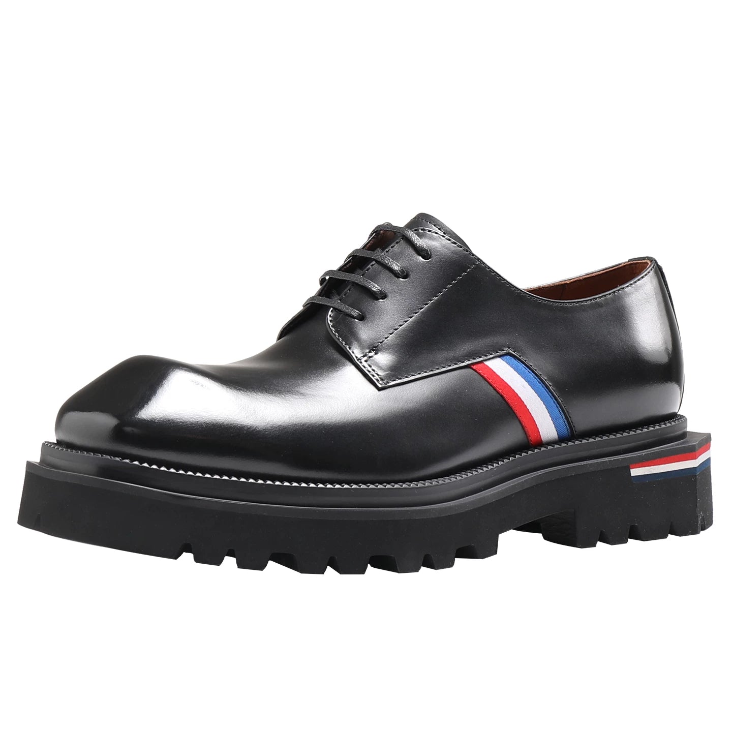 Men's Black Genuine Leather Derby Shoes, Height Increasing, Thick Sole
