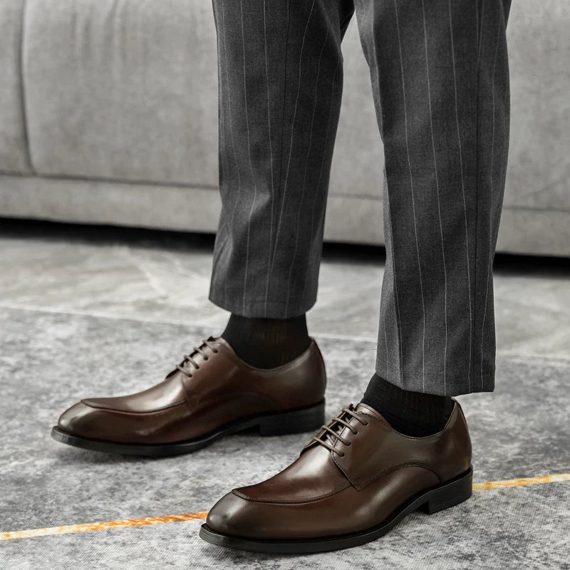 Men's Genuine Leather Derby Shoes, Handmade, Pointed Toe