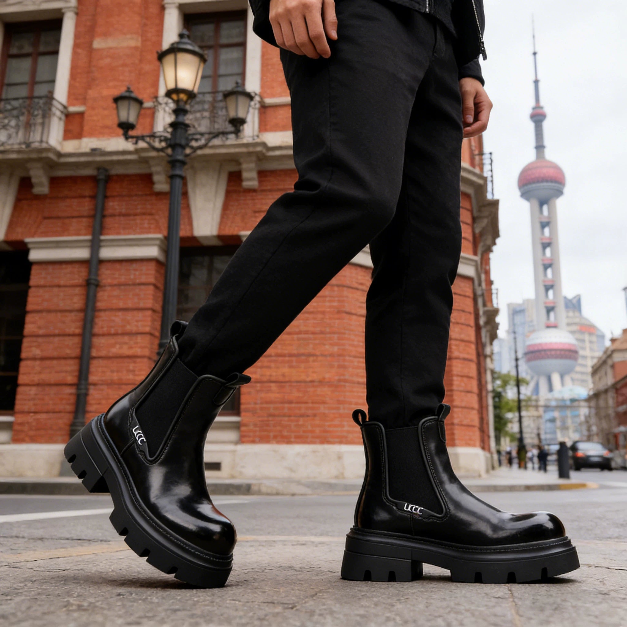 Men's Black Martin Boots, Height Increasing, Thick Sole