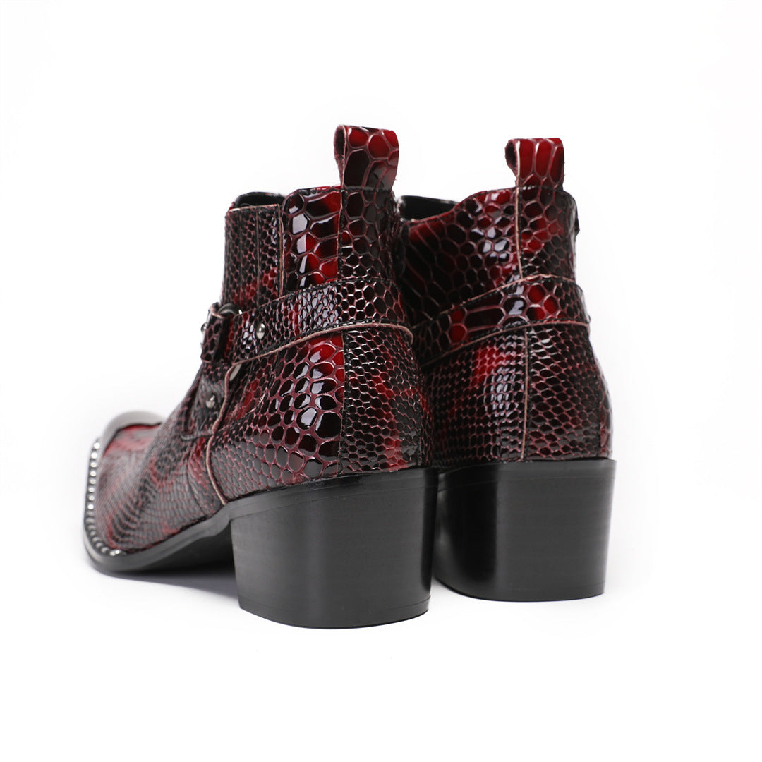 British square head leather shoes high-top suit formal men's leather boots business short boots handmade Chelsea boots men's glossy