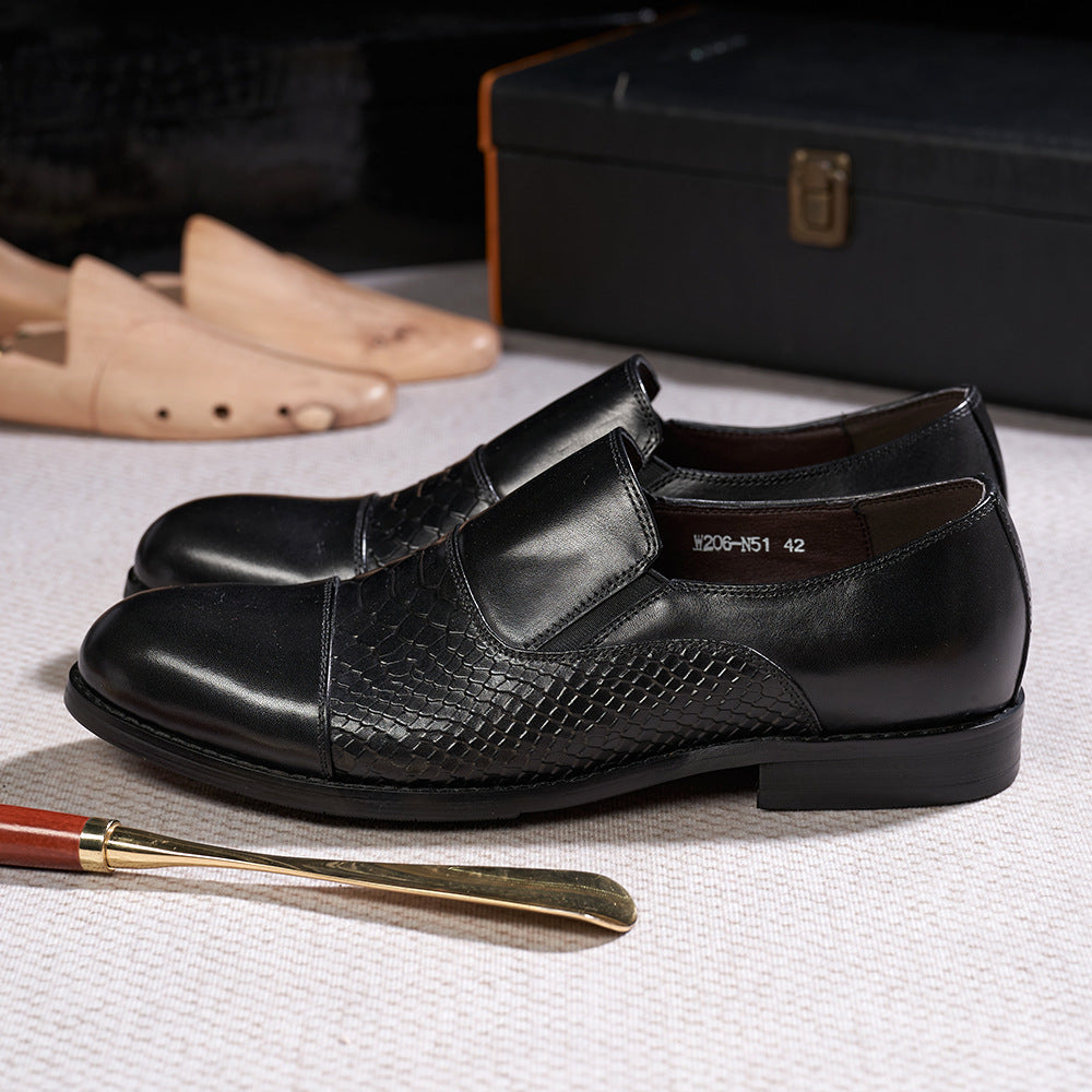 Trendy Business Formal Wear Leather Shoes Men's British Korean Snakeskin Embossed Loafers Top Layer Cowhide Slip-on Men's Shoes