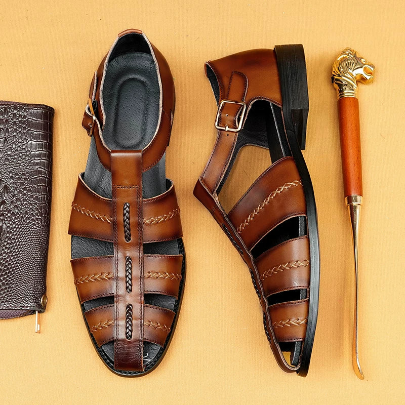 Men's Genuine Leather Sandals, Breathable
