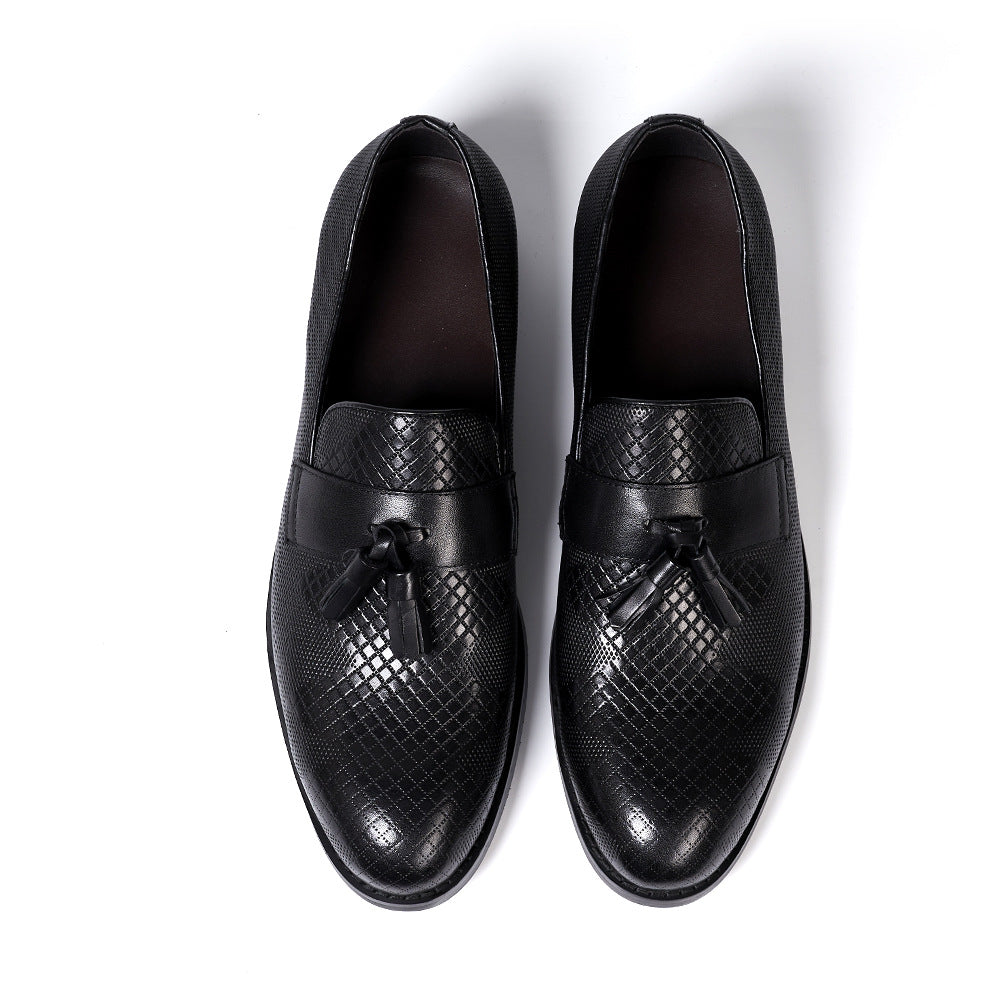 Fashion Tassel Loafers Men's Business Casual Leather Shoes Men's Slip-on Embossed Leather All-Matching Men's Shoes Guangzhou Factory