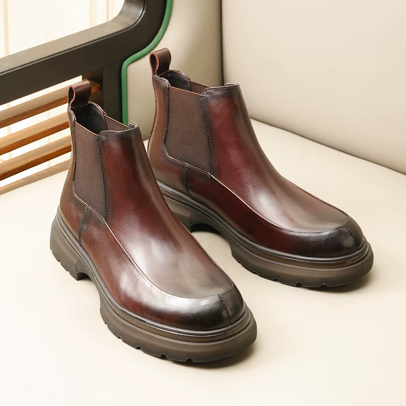 Men's Genuine Leather Chelsea Boots, Thick Sole, British Style
