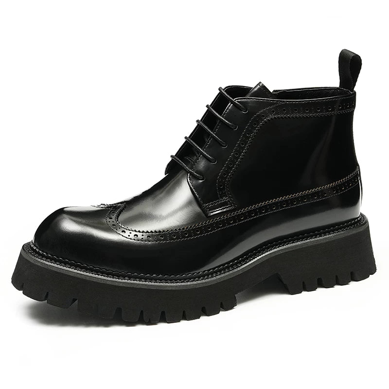 Men's Genuine Leather Martin Boots, Thick Sole, British Style