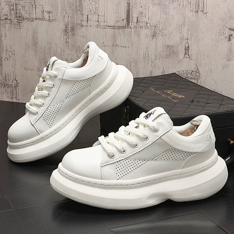 Men's 2026 New Platform Korean Style Athletic Casual White Sneakers