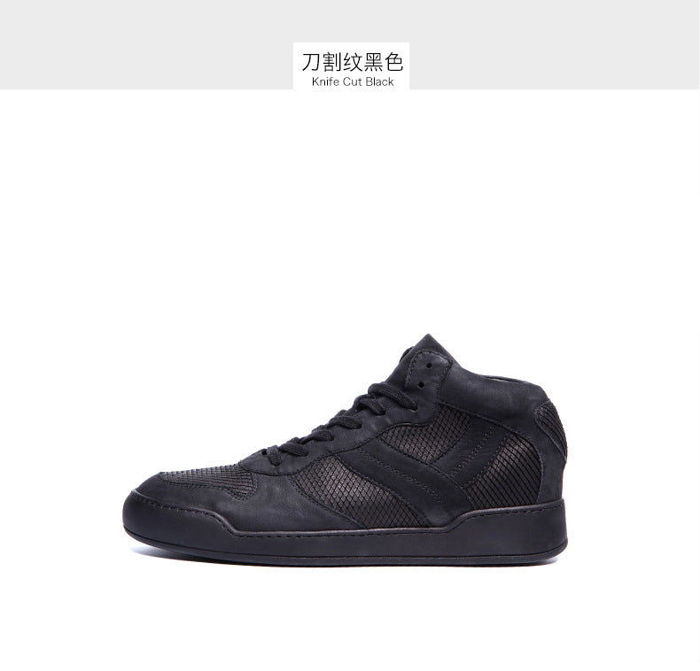European station guangzhou handmade high-top men's shoes trendy new men's genuine leather high-top skate shoes knife-cut casual shoes warm