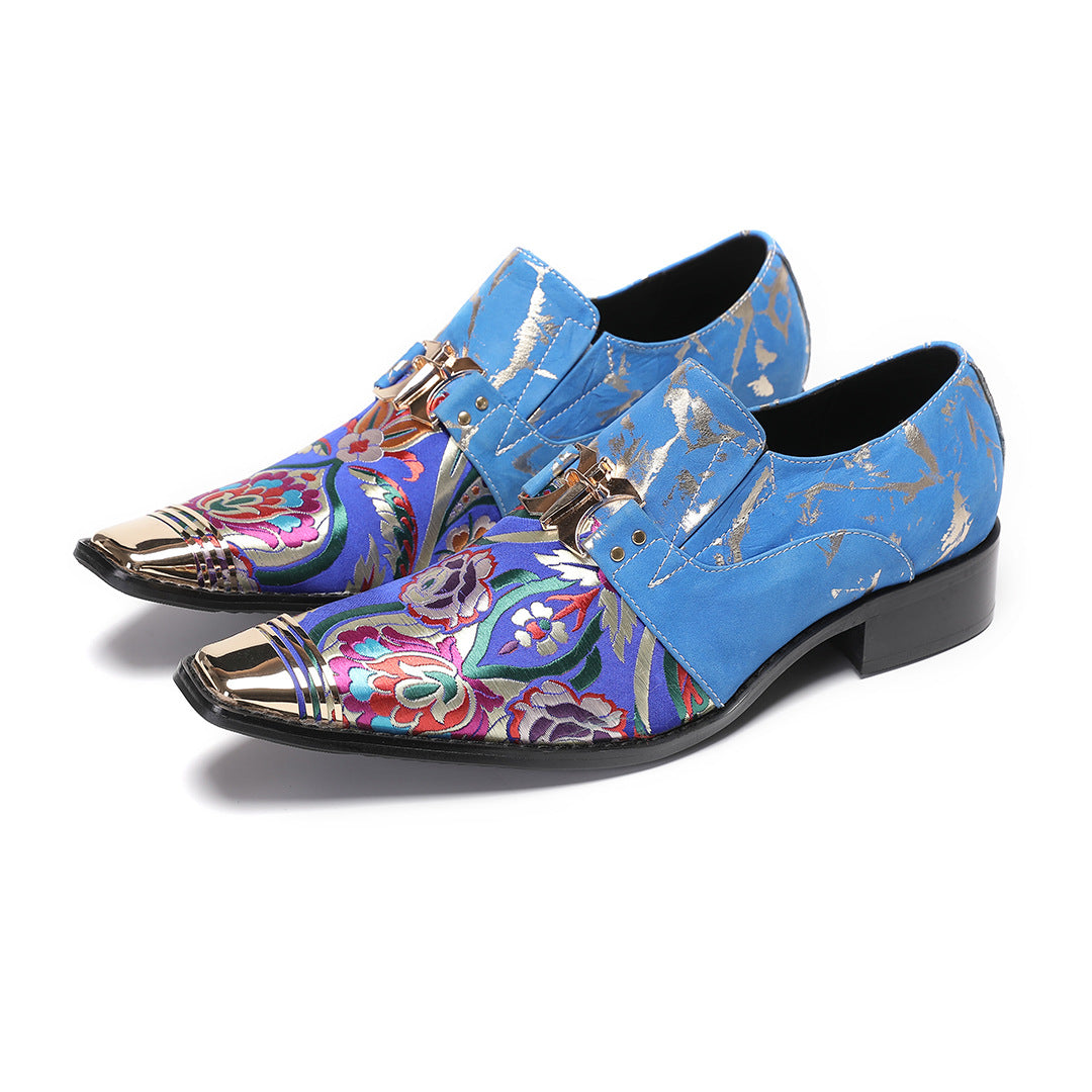 Tide brand Italian handmade rhinestone leather shoes men's summer casual foot cover a pedal cowhide hair stylist Doudou shoes tide