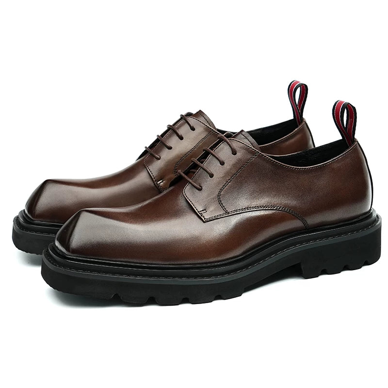 Men's Genuine Leather Derby Shoes, Height Increasing, Thick Sole