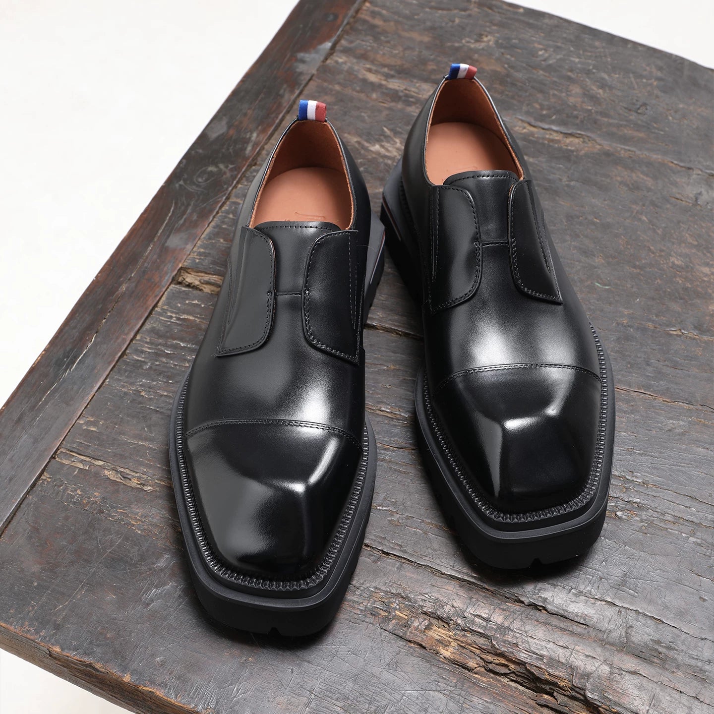 Men's Black Genuine Leather Derby Shoes, Height Increasing, Thick Sole
