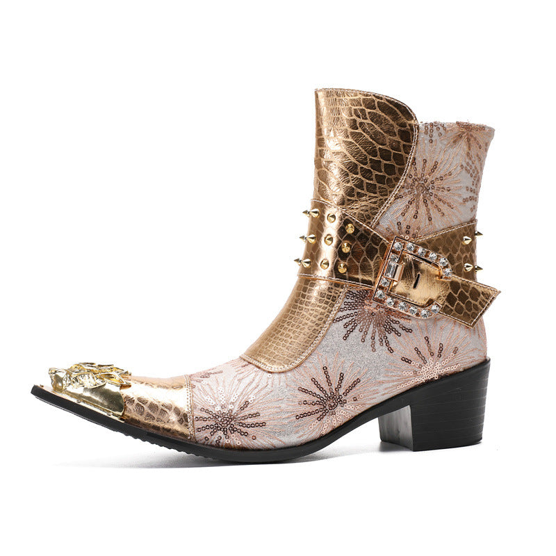 Fashionable British cowhide pointed-toe Chelsea boots, heightening shoes, men's high-top leather shoes, men's boots, leather boots, short boots, trendy shoes