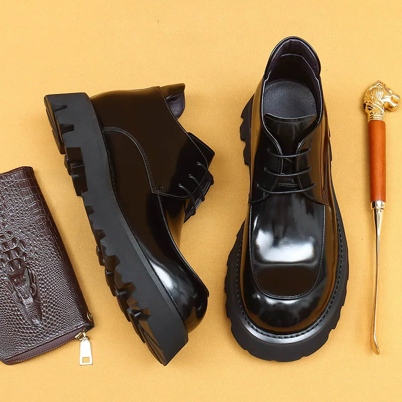 Men's Genuine Leather Martin Boots, Thick Sole, Patent Leather