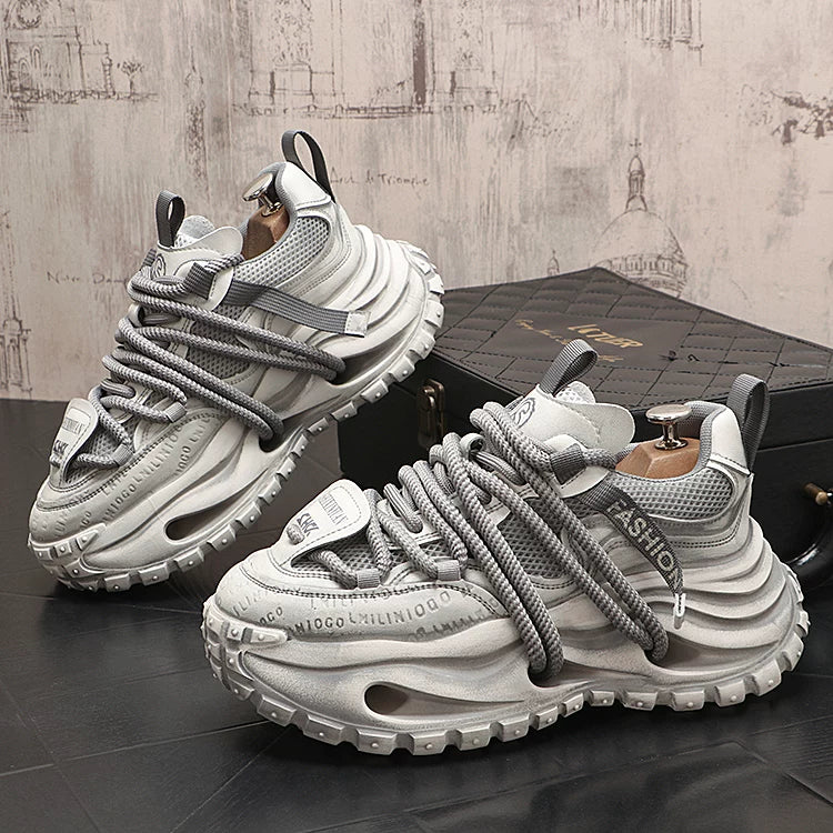 Men's 2026 New Height-Increasing Platform Breathable Lace-Up Retro Dad Shoes