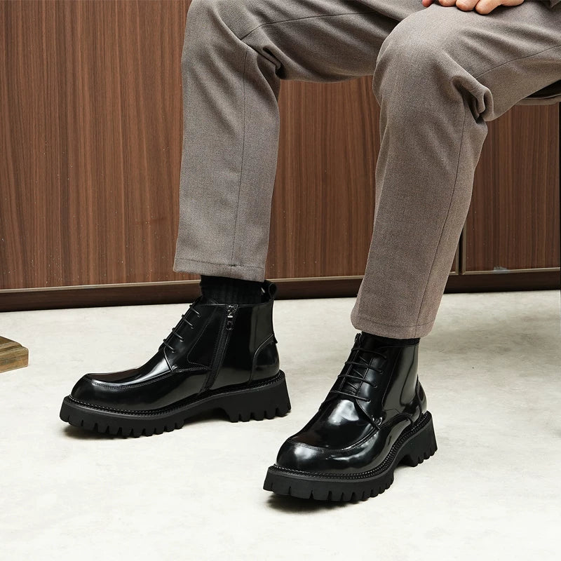 Men's Genuine Leather Martin Boots, Height Increasing, Thick Sole